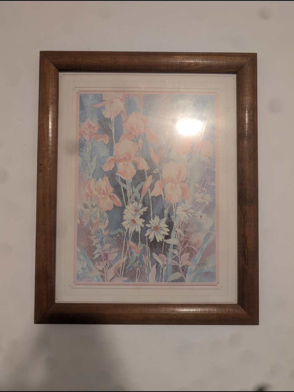 Framed Floral Print in Soft Pink and Blue